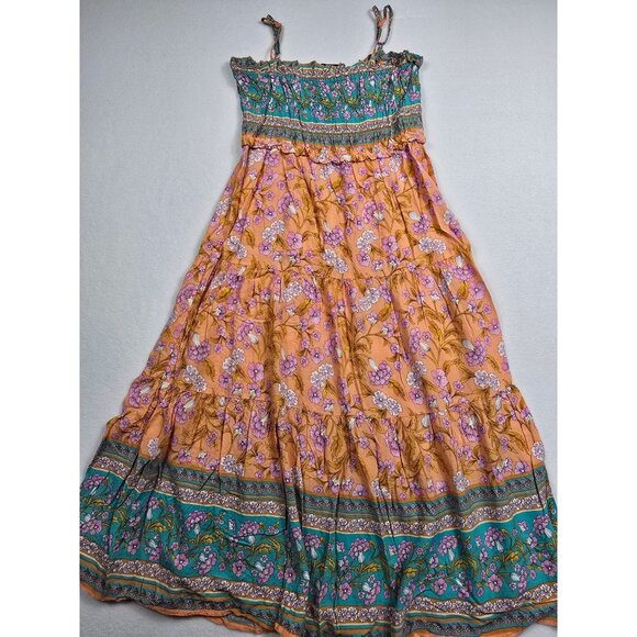 Vici Dresses & Skirts - VICI Floral Boho Maxi Dress Medium Peach Teal Sleeveless Adjustable Straps